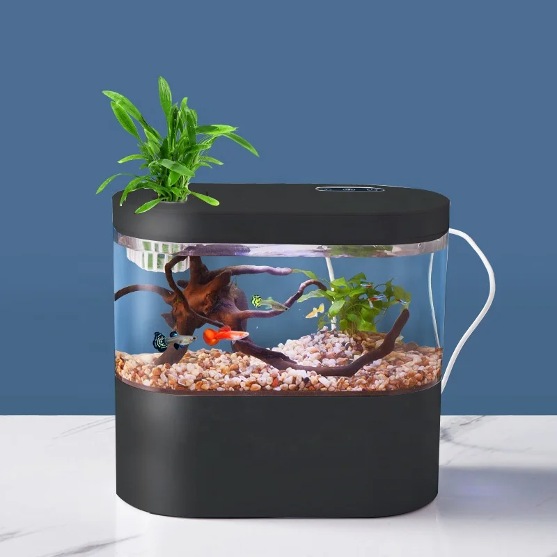 Mini Desktop Aquarium with LED Switch Button and Automatic Circulation System High-Grade Plastic and Acrylic Small Fish Tank