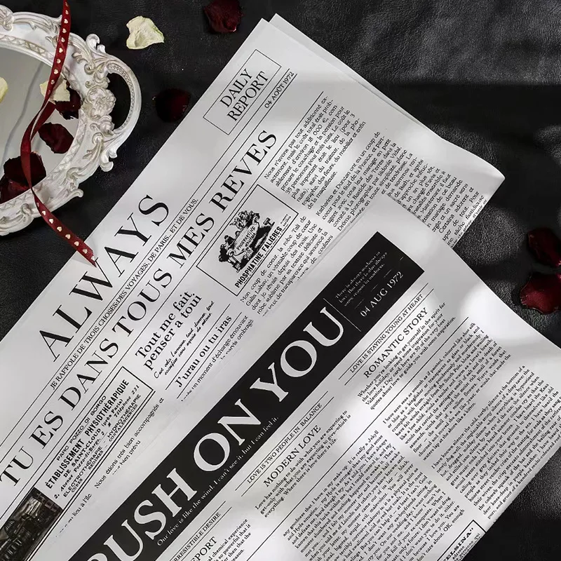 LUCIA Retro English Newspaper Bag Flower Paper Waterproof White Kraft Paper Flower Wrapping Paper LF160703