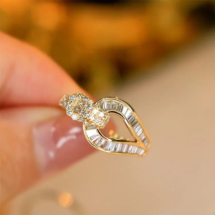 Personalized Micro Inlaid Water Drop Hollowing Out Open Ring 18K Gold Plating Horseshoe Buckle Rings For Women