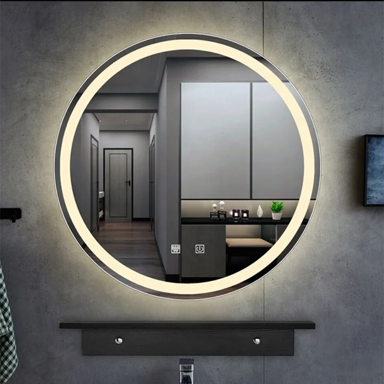 5 мм настенный декоративная картинка без рамы Круглый ванной комнаты туалетный столик светодиодная зеркальная поверхность с сенсорным датчиком