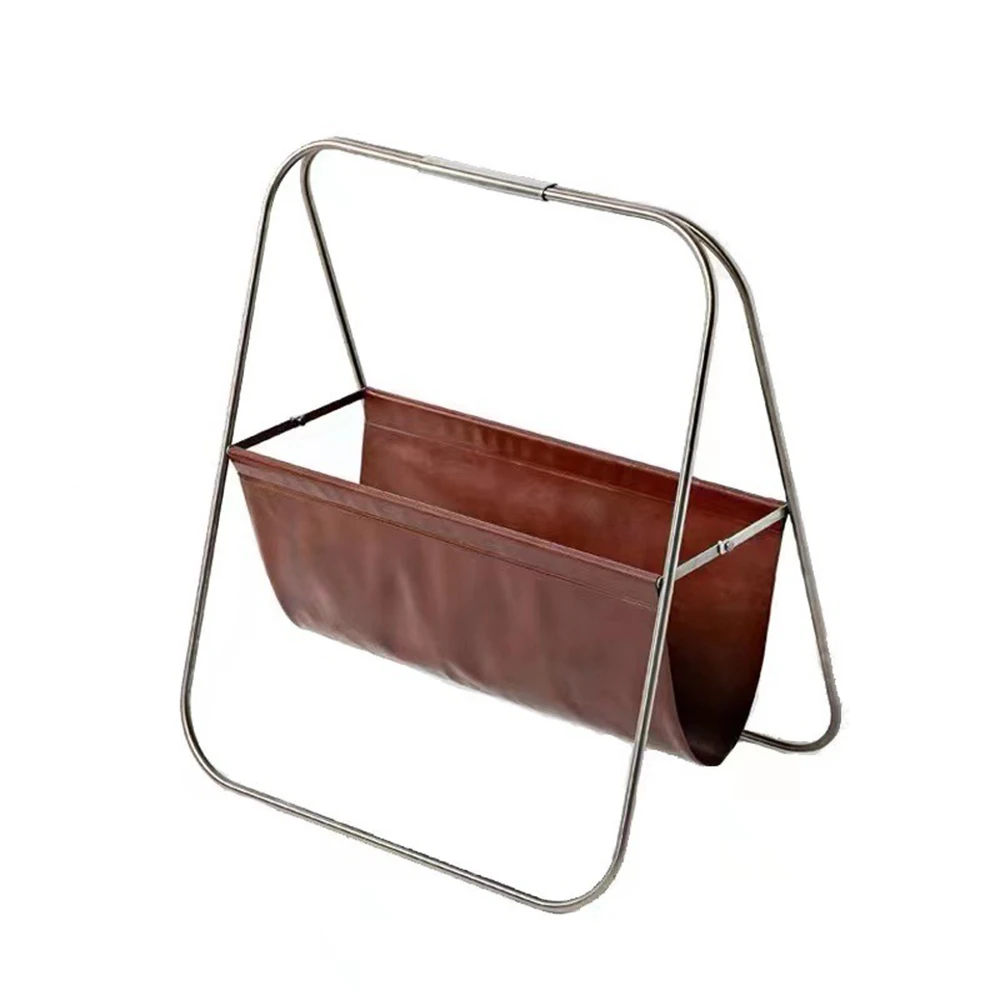 Brown Leather Metal Magazine Rack Holder Desktop Office Hotel and Restaurant Metal Magazine And Books Holder Stand