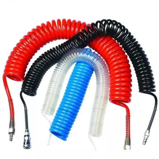 PU Air Compressor Spiral Coiled Hose with Swivel Fittings and Bend Restrictors