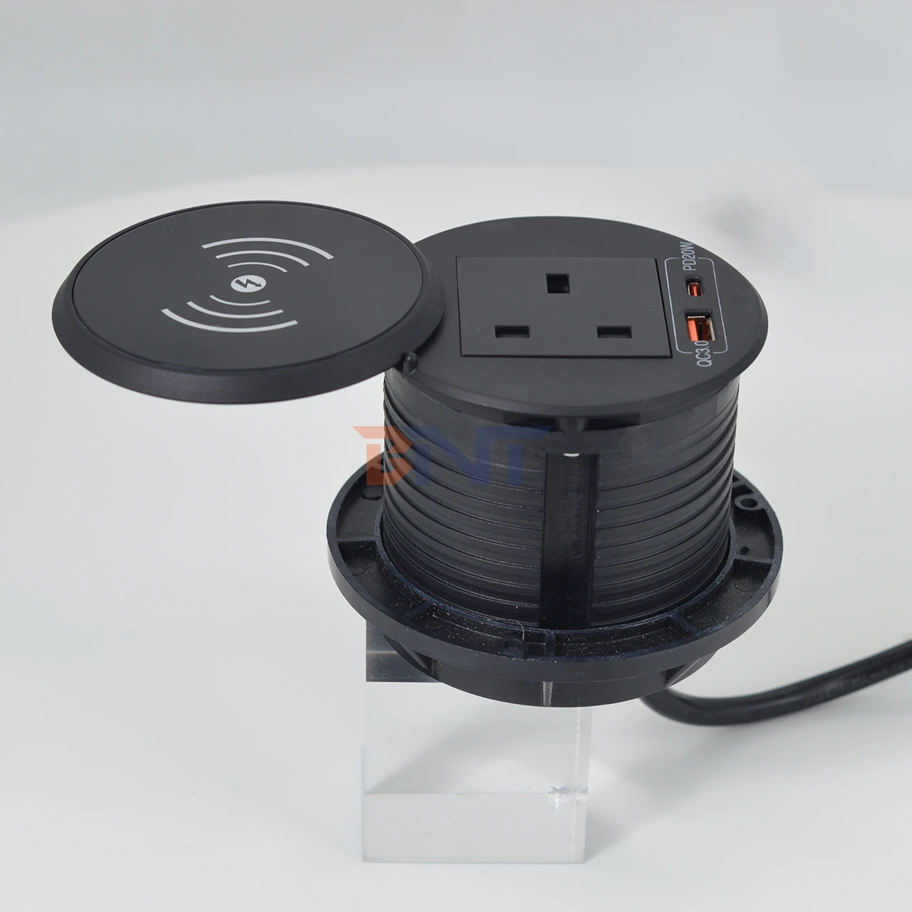 Desktop Outlet Multi Layer Round Embedded Hidden Usb Grommet Power Socket with wireless charger