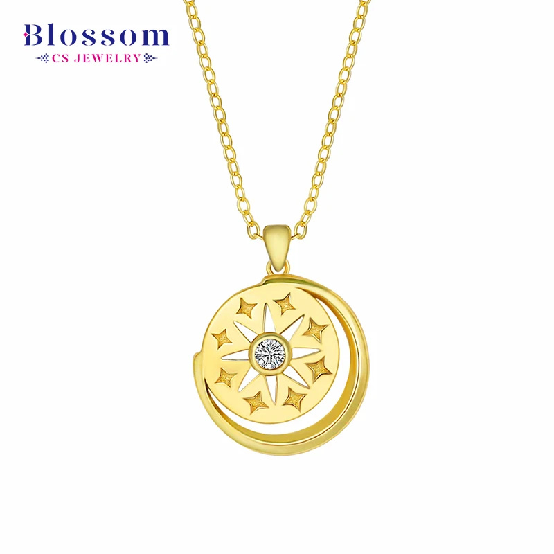 2021 Necklace Picture 925 Silver 18k Gold Plated Round Disc Star Waterproof Customised Necklace