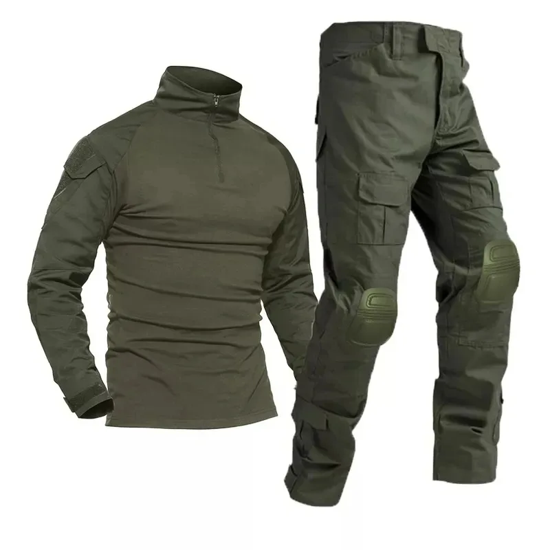 Factory Good Quality 2Pcs Plus Size Outdoor Clothing Tactical Combat Camouflage Shirts Cargo Pants Knee Pads Suit tactical suit