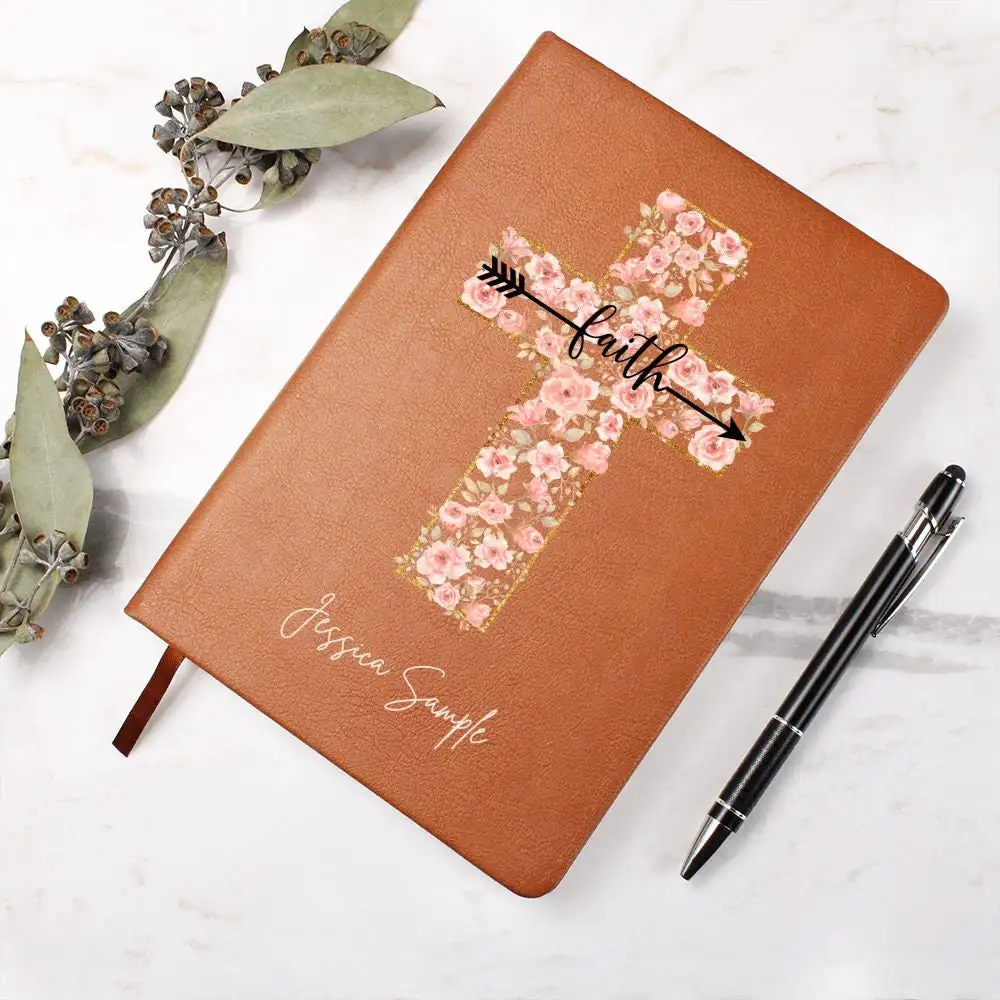 LABON Vegan Leather Prayer Journal Personalized Cross Notebook Church Notes Christian Gifts For Women