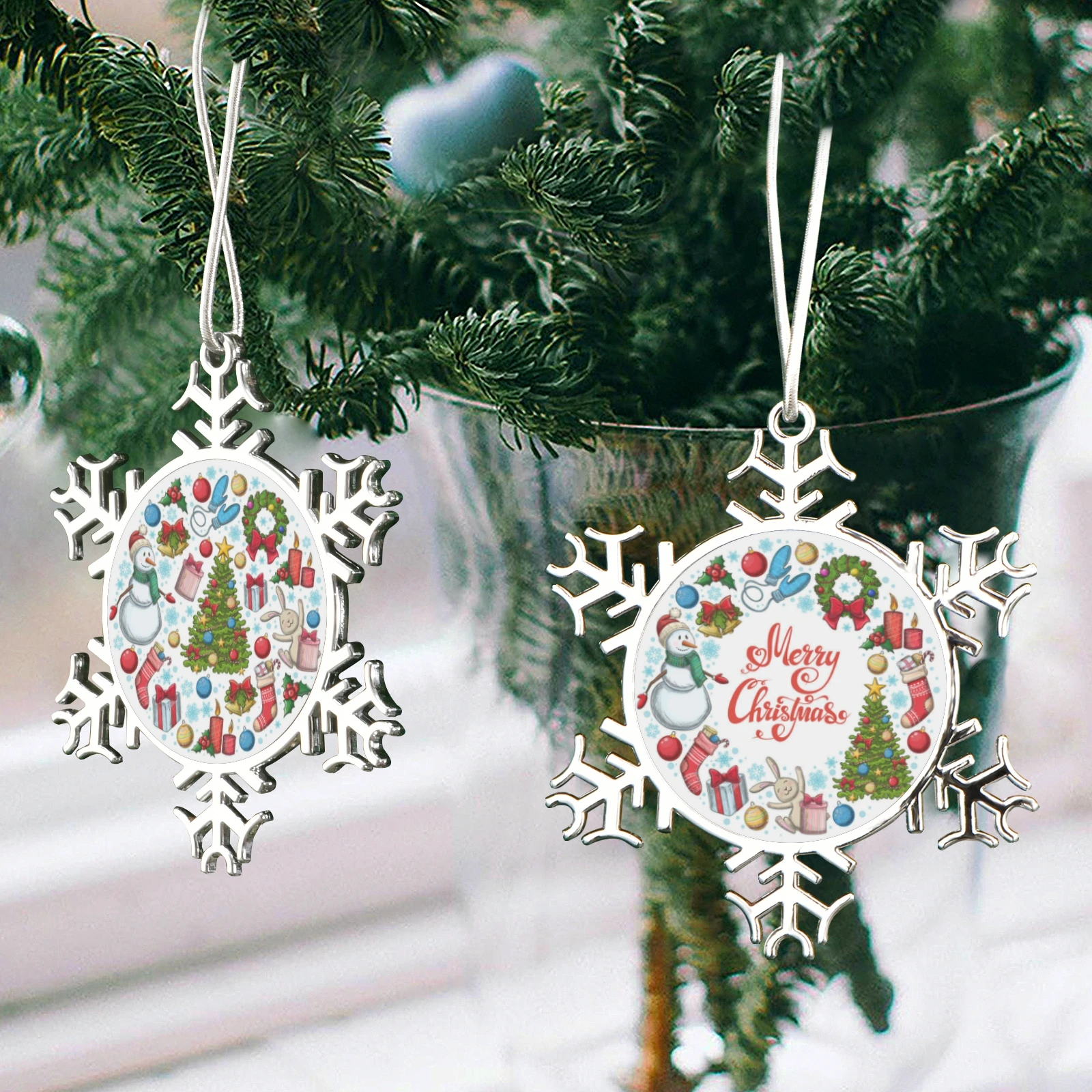 Hot Selling Customs printing Snowflake Ornaments Christmas decoration 4pieces Christmas Ball Decoration