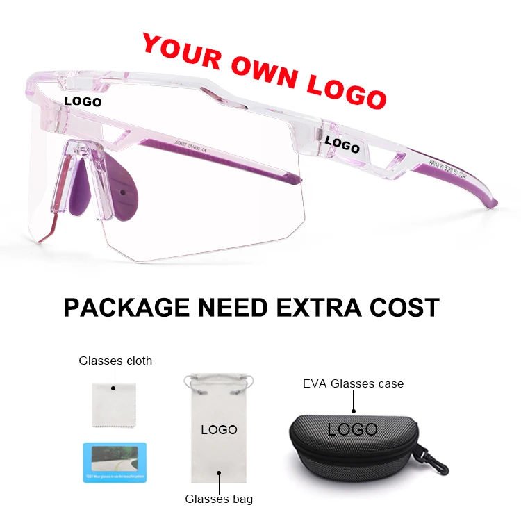 Unisex oversized cycling outdoor photochromic glasses uv400 outdoor road eyeweaer clear lens pink color changing bike sunglasses