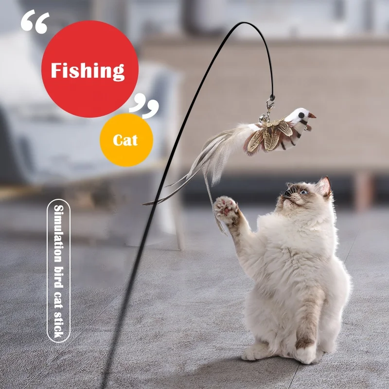 Simulation Bird interactive Cat Toy Funny Feather Bird with Bell Cat Stick Toy for Kitten Playing Teaser Wand Toys Pet Supplies