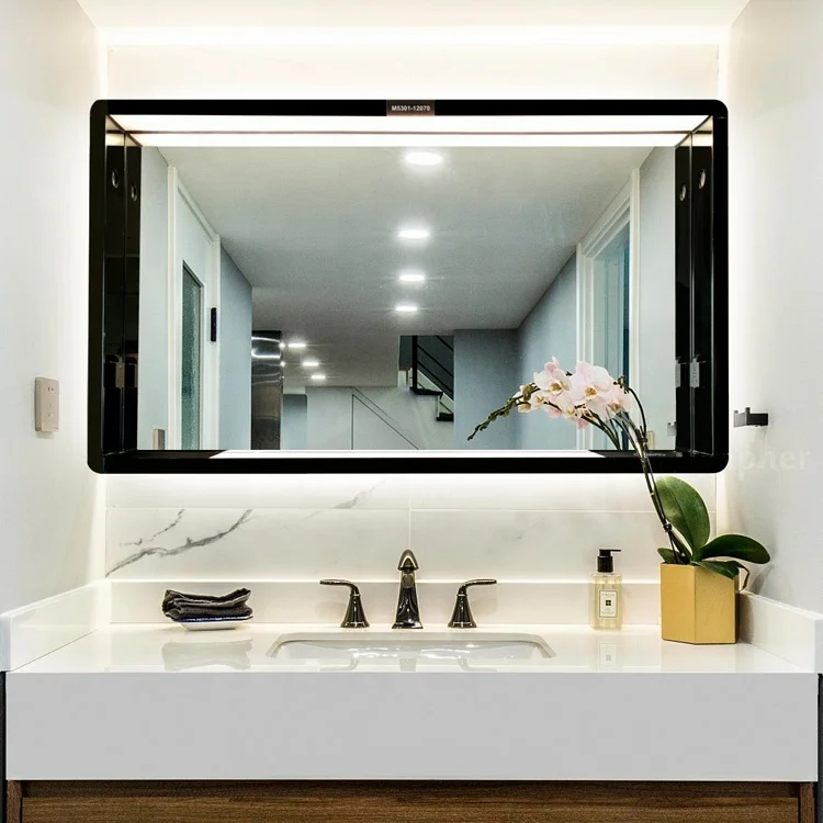 
Bathroom Wall Mounted Big LED Vanity Mirror With Defogger and Touch Sensor Switch 