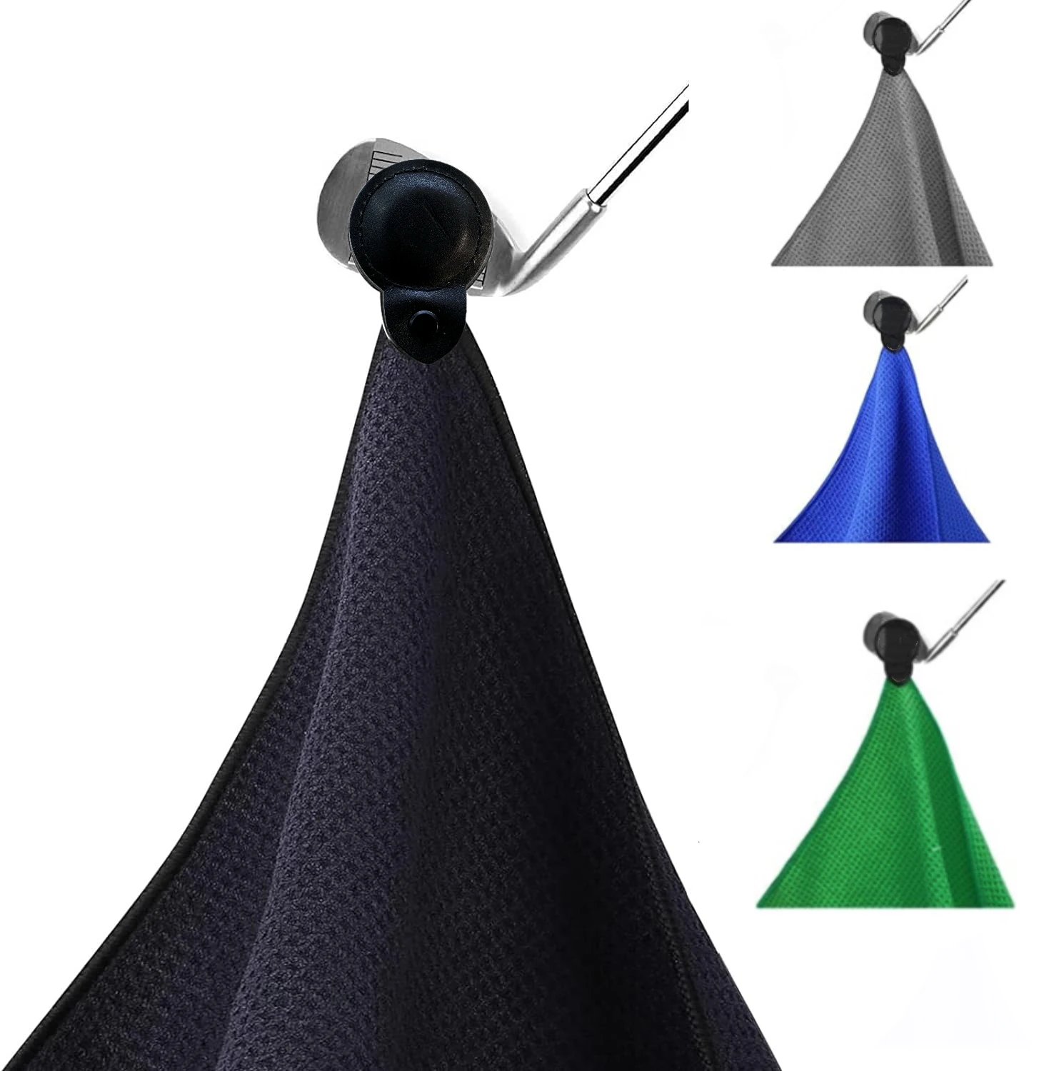 (Black/blue/green/gray)microfiber golf towel with round shape pu leather cover magnet for strong hold to golf carts or clubs