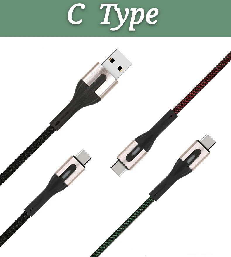  Светодиодный TYPE-C Usb кабель с нейлоновой оплеткой USB Type-C для быстрой зарядки 2 0 usb C Huawei Samsung передачи данных зарядный разъемом типа