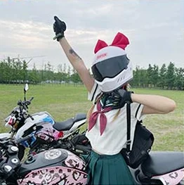 Medium Size Electric motorcycle helmet cute bow popping girl retro winter knight motorcycle full face helmet