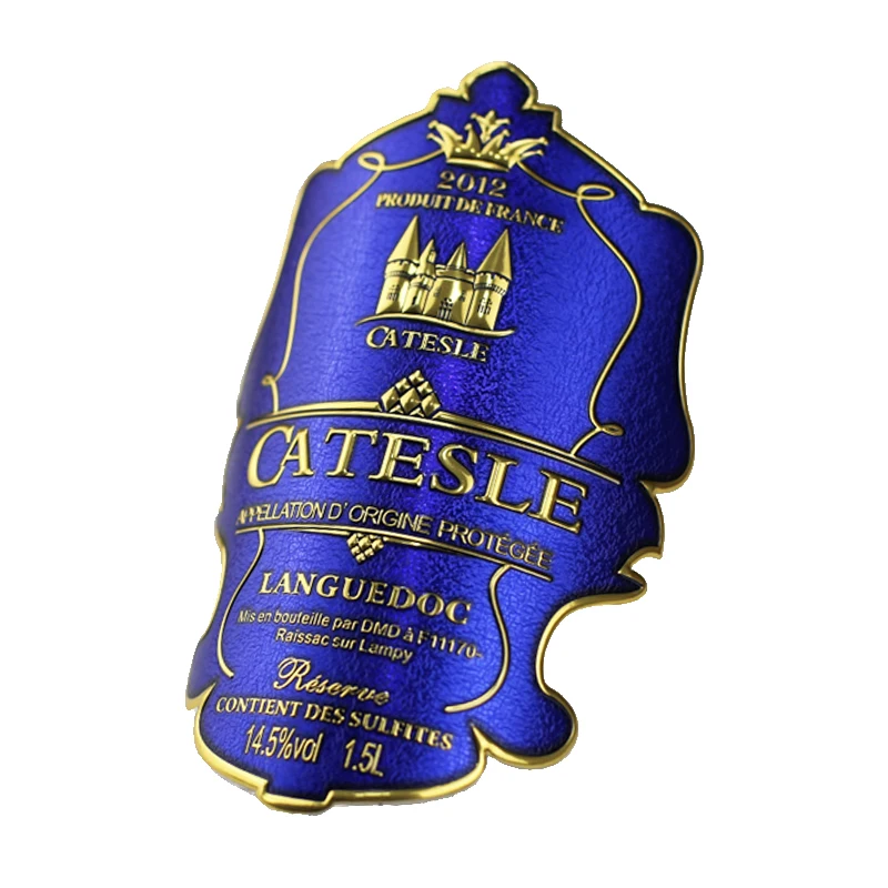 Design Luxury Aluminum Crafts Three Dimensional Embossed Chrome Plated Stickers  Metal Wine Label Logo