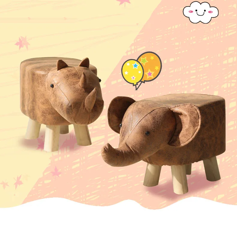 Wood Dog Children Footstool Pouf Kid Animal Ottomans Stools