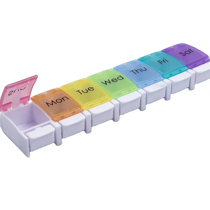 Weekly Pill Organizer Travel Unique Open Design and Large Compartments 7 Day Pill Box Case