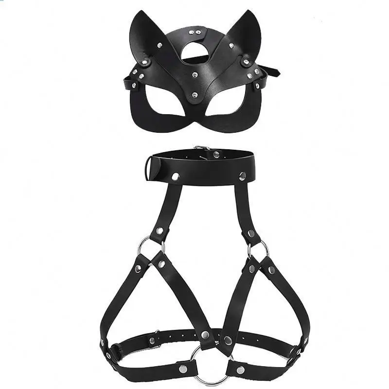 Sexy Leather Lingerie Set Flash Drilling NightClub Harness Bra Bustier Women Strap Body Corset Lingerie Tied Bondage Couple Toys