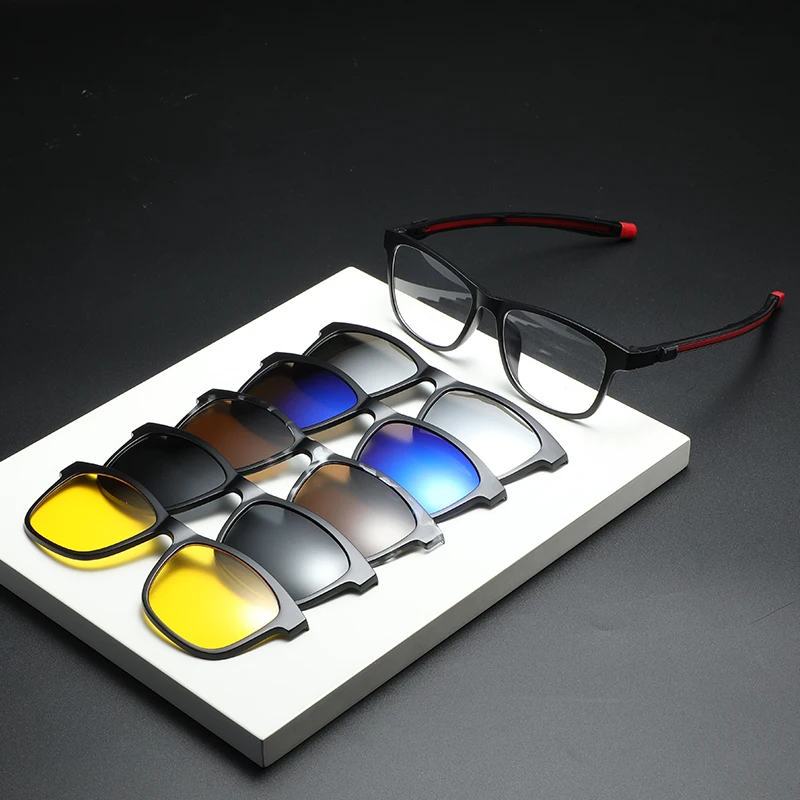 High quality men women spectacle optical frame polarized sunglasses 5 in 1 magnetic clip on sunglasses