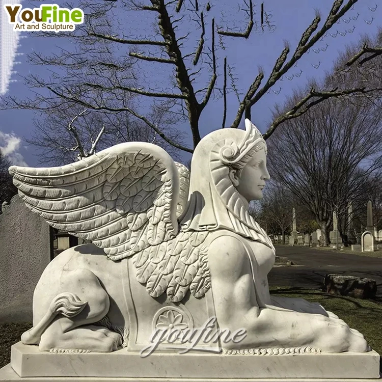 Customized Size Outdoor Life Size Antique Hand Carved Marble Sphinx Statues