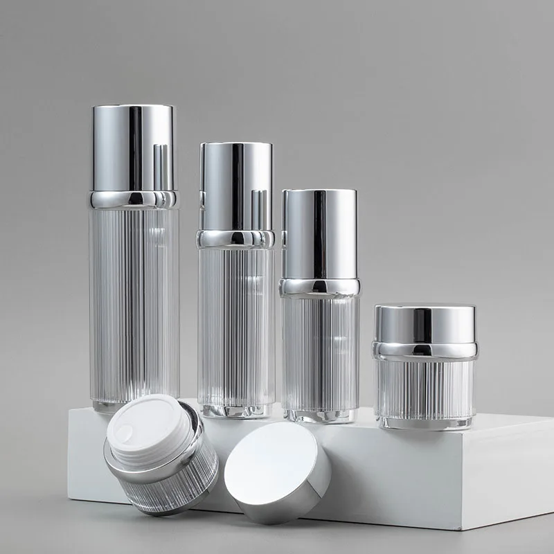 30ml 50ml 100ml 50g Silver Acrylic custom plastic bottle and  jar for skin care cream