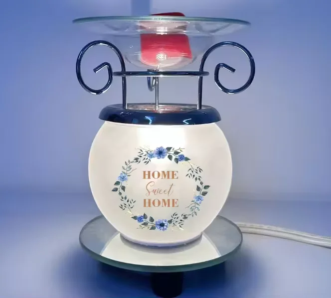 Electric Wax Melt Warmer Aromatherapy Home Decor Candle Warmer Printed Glass and Metal Stove with Glass Base for Home Decor