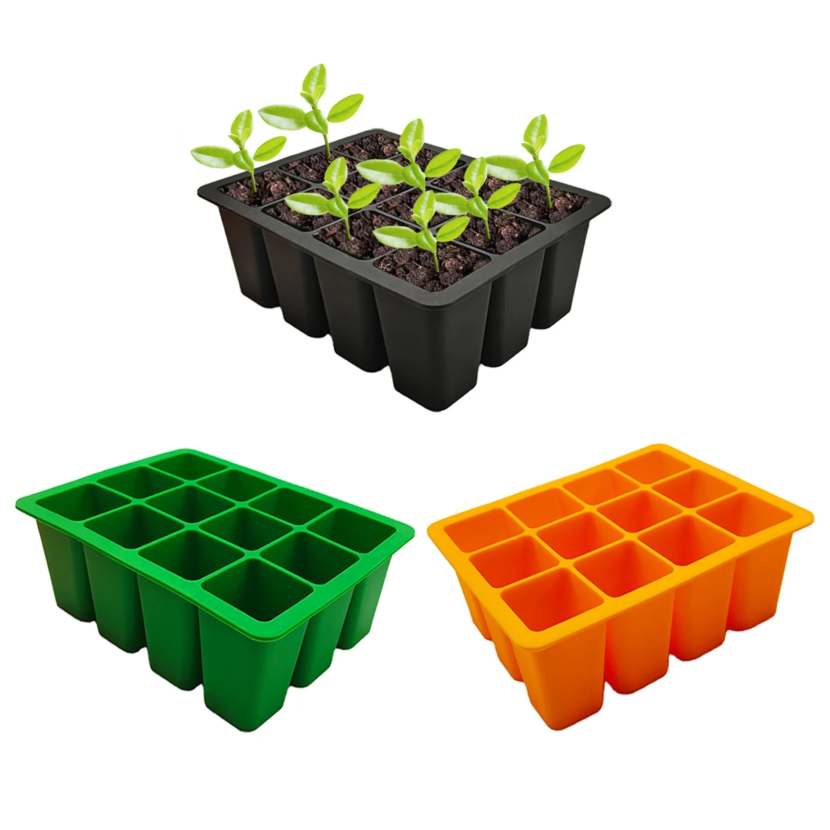 12 Cells Reusable Silicone Agricultural Vegetables Plant Seeding Growing Starter Nursery Kit Trays Planting