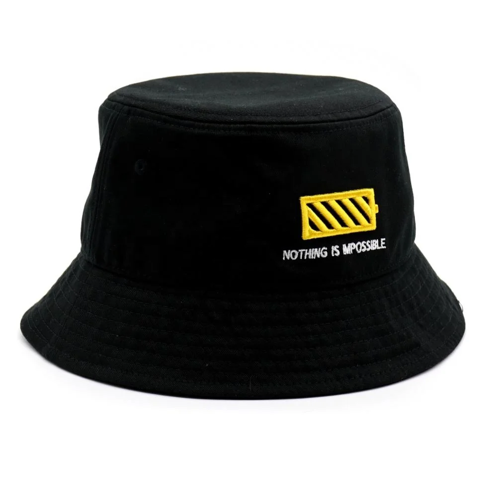 Wholesale Custom Bulk Black Cotton Bucket Hat With Flat Embroidery/Wide Brim