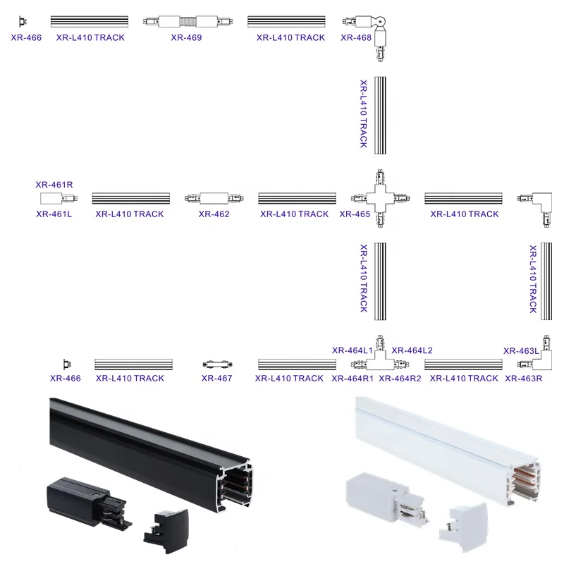 LED Commercial Light Accessories 3 Circuits 4 Wire Track System 4 Lines Track System 1 meter