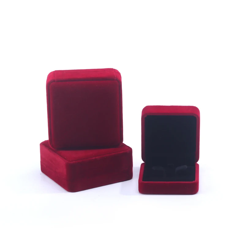Hanhong custom wholesale necklace stud earrings bracelet jewelry packaging box dark red velvet ring jewelry box