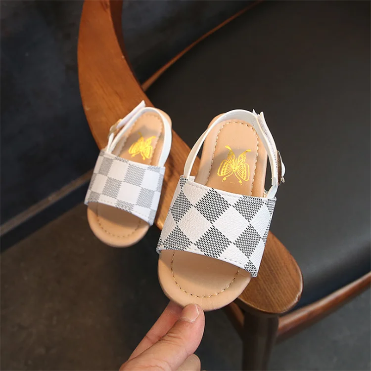 
2021Summer Korean fashion kids flat pu leather sandals 