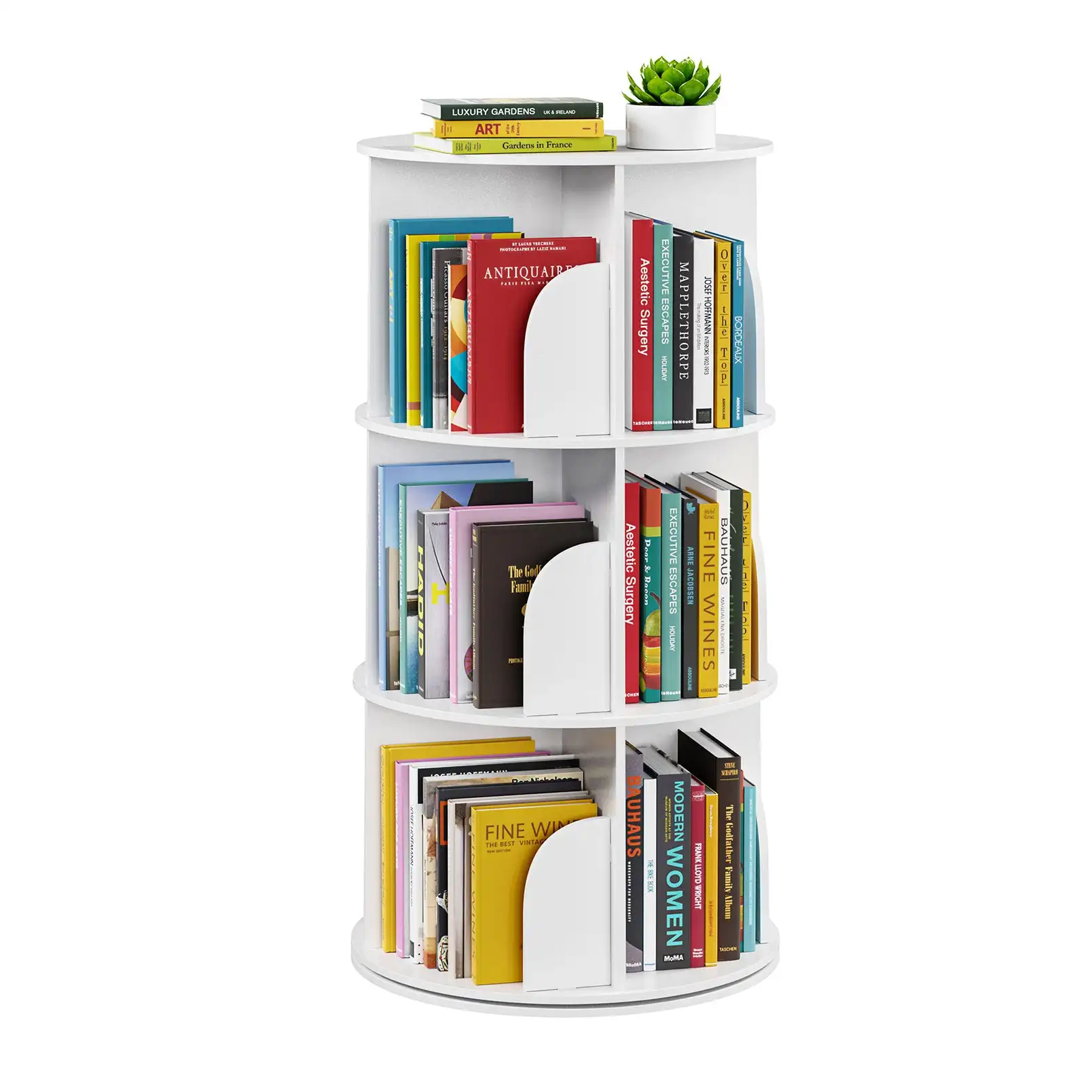 Rotating Bookshelf 360 Display 3 Tier Floor Standing Bookcase Storage Rack for Kids Adults PVC Bookshelf Organizer