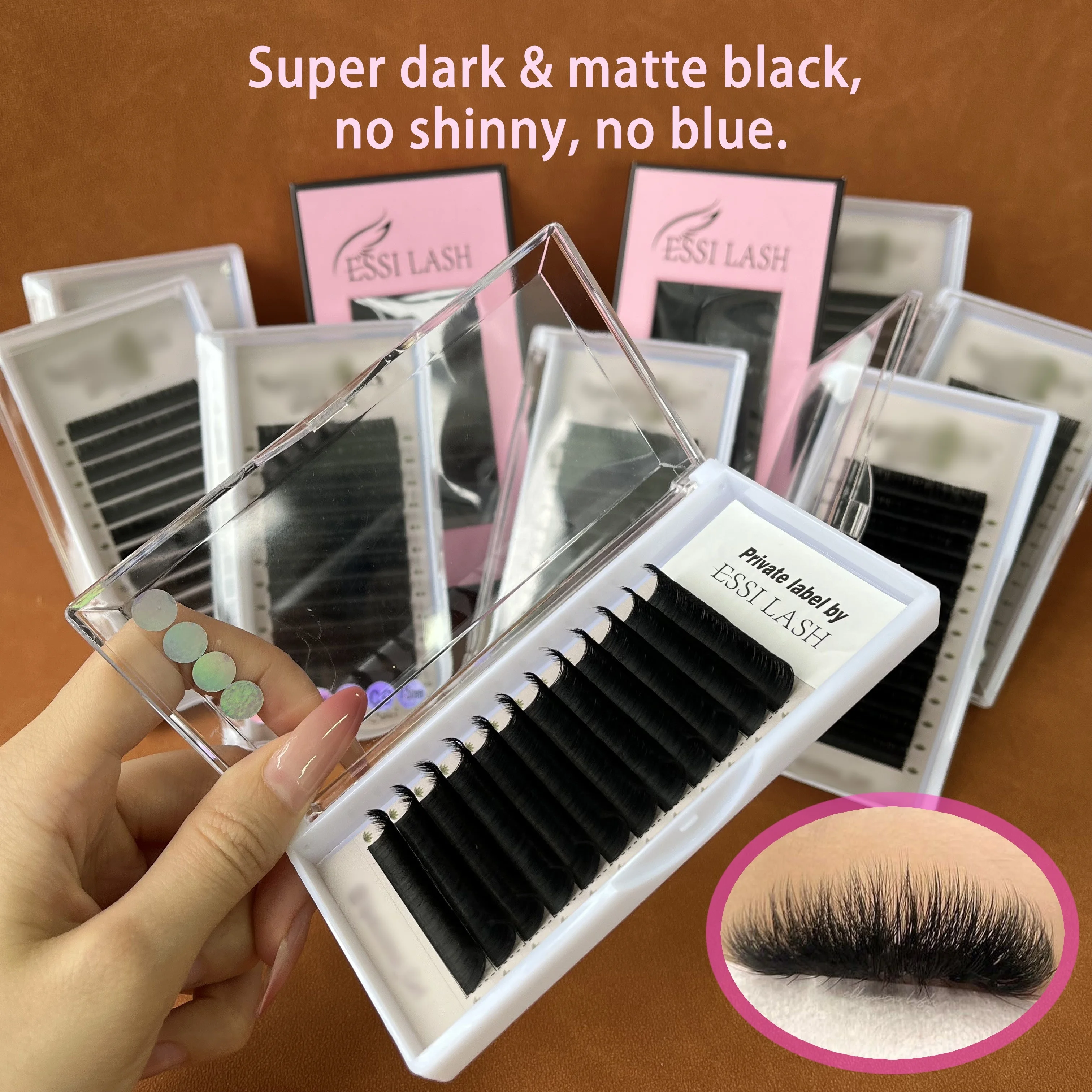 In Stock Fluffy Dark Matte Black Volume Eyelash Extension Trays Cashmere Handmade 0.03 0.05 Eyelashes Custom Private Label