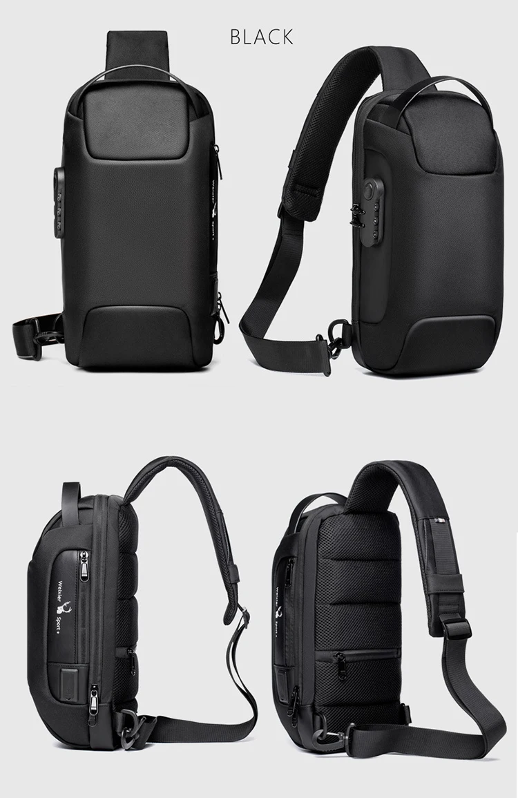 Wholesale Digital Products Carrying Bag Driving Waterproof Daypack Anti Theft Chest Bag With Password Lock Charging Port For Men