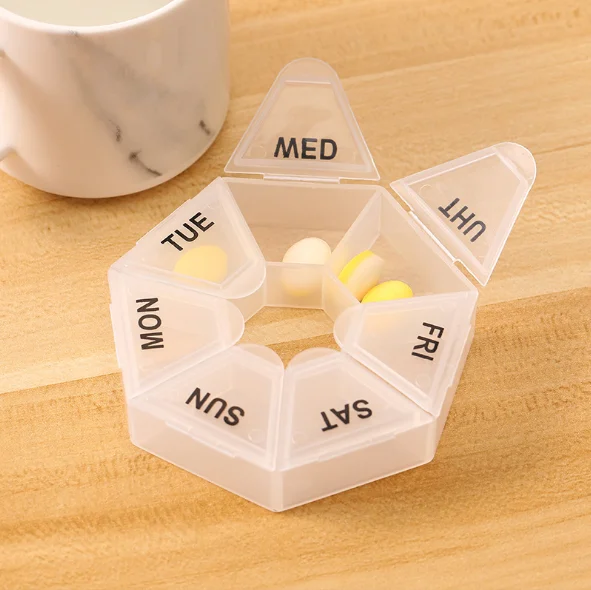 black seven-pointed rhombus Pill Boxes and Organizer Medication Organizer BPA Free, Travel 7 Day black medicine dispenser pill d