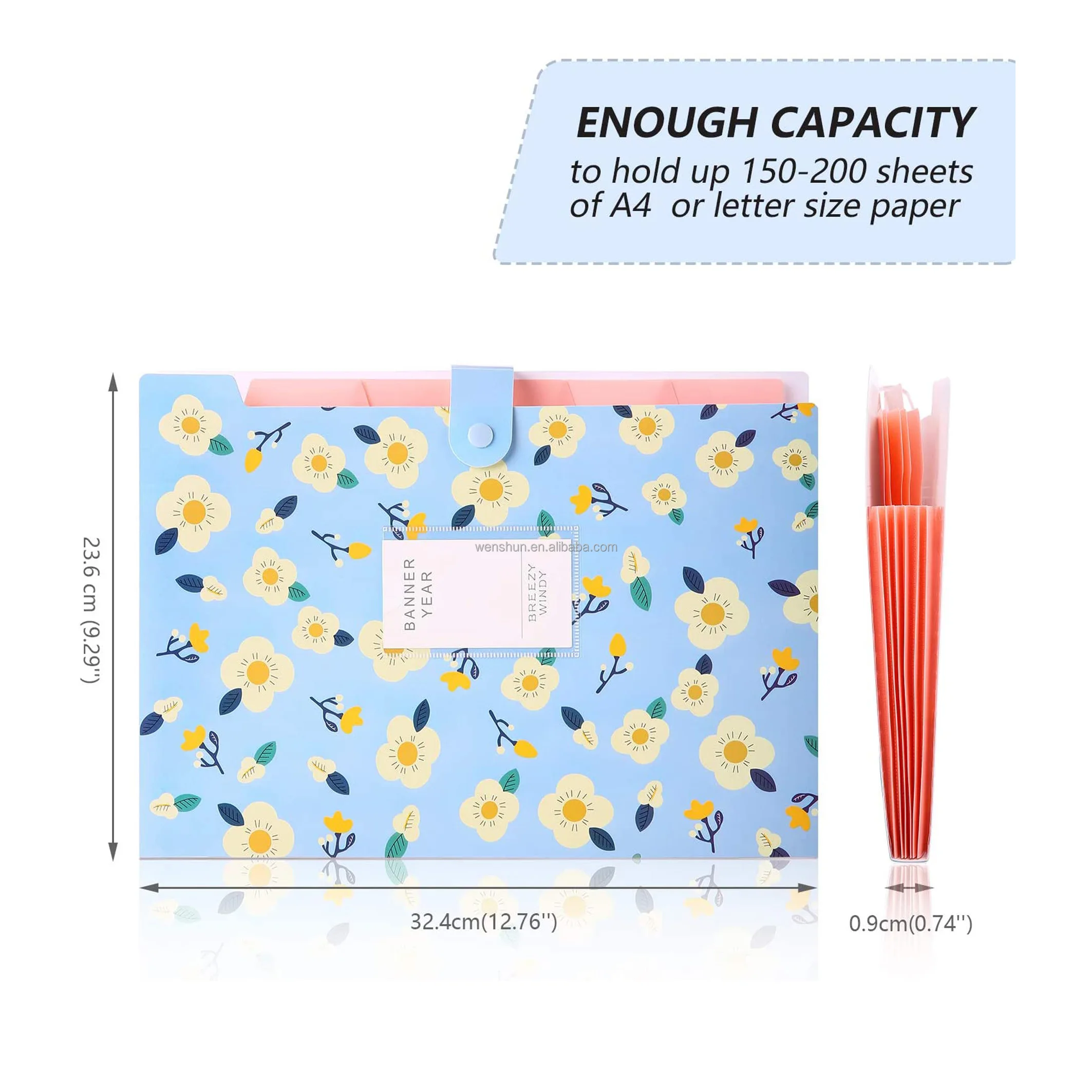 Multi Color Portable Plastic Button Accordion Document Folder Waterproof 5 Pocket Expandable File Folders