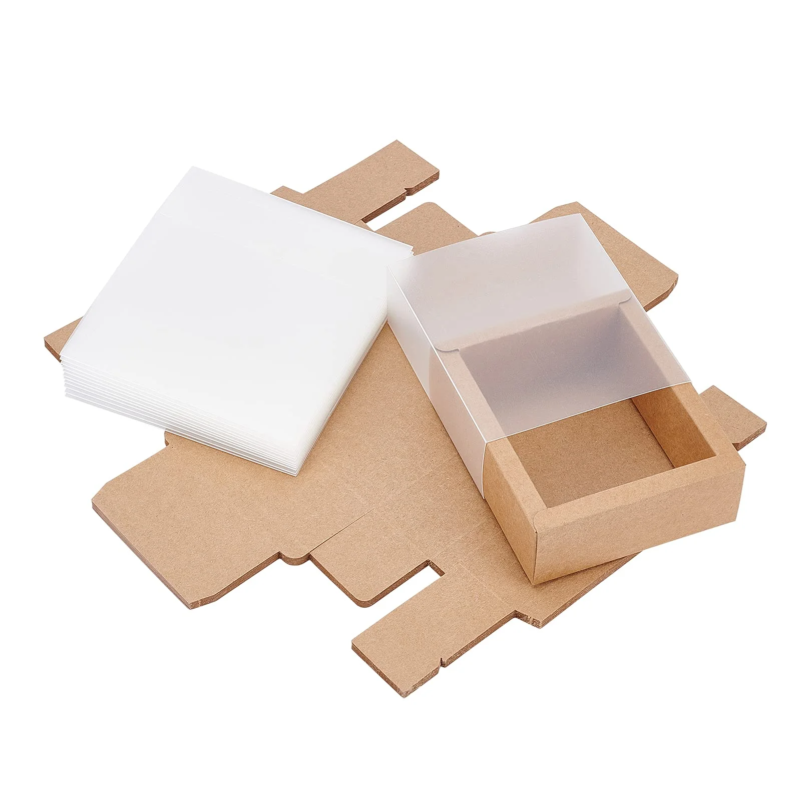 Custom printing sliding out open drawer box Rectangle Drawer Kraft Boxes with PVC Plastic Window for Party Favor Treats, Candy