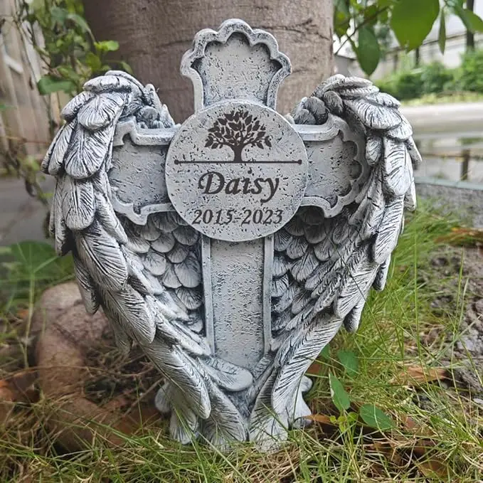 garden ornaments crafts Personalized Angel Cross Engraved Pet Memorial Stone