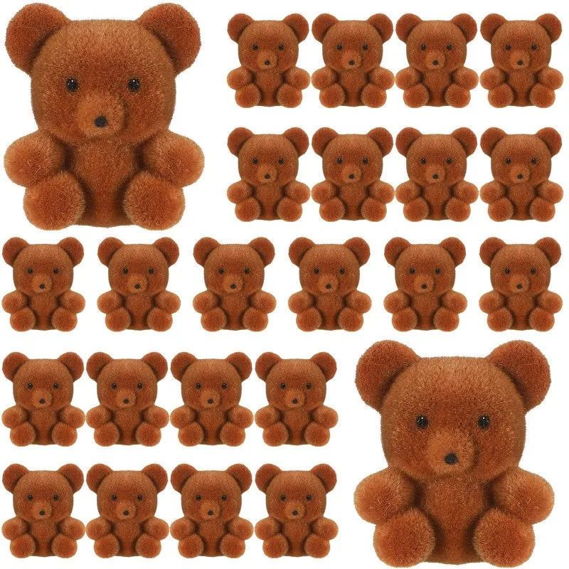 Custom colorful teddy flocking bear mini creative miniature plush stuffed bear decorations for birthday baby shower wedding