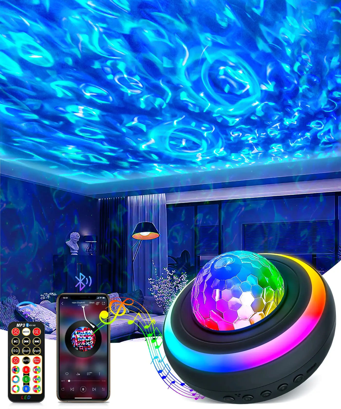 Galaxy Projector Star Night Light Ocean Wave Lights Lamps LED Kids 360 Adjustable Star Projector Night Light with Remote Control