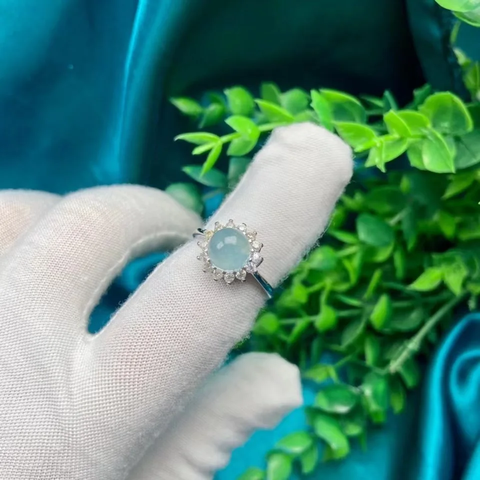 Модное серебряное покрытие на меди круглые ювелирные изделия из аквамарина кольцо натурального камня размера 7 5