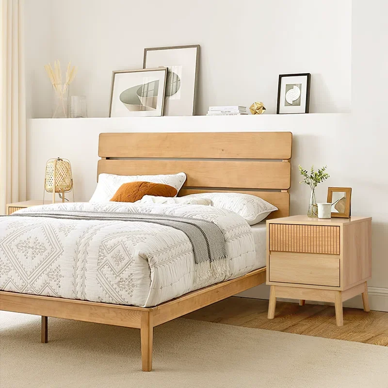 2-Drawer Bedside Tables with Solid Wood Legs for Bedroom, Modern Night Stand Side Table for Small Space Living Room End Table