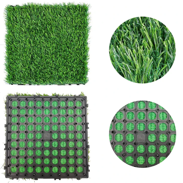 30*30cm Self-draining Artificial Grass Deck Tiles Interlocking Synthetic Turf Puzzle Tiles for Pet Indoor Outdoor Flooring Decor