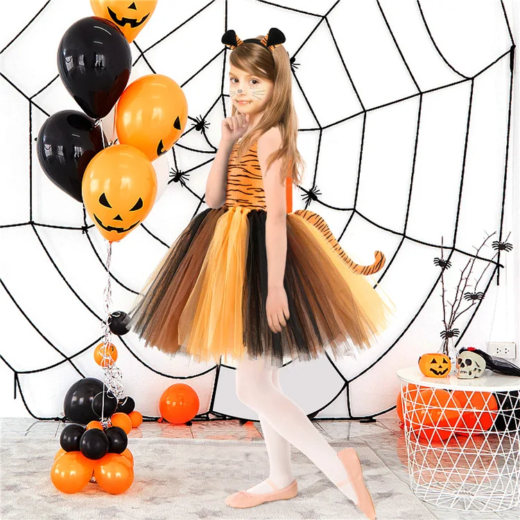 Halloween Jungle Party Animal Costume for Girls 1-10 Years Giraffe Black Cat Leopard Tiger Safari Birthday Dress Tutu
