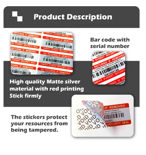 5 x 2cm Silver PET Material Warranty Void Stickers with Serial Number Custom Rectangular Water Resistant Label