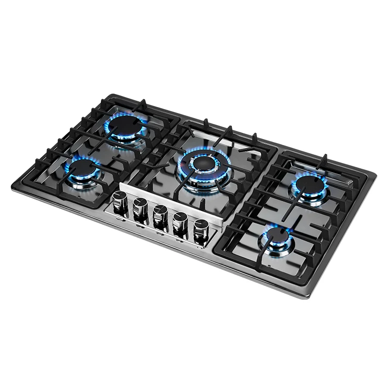 Custom Built-In Stainless Steel Five 5 Burners Gas Hob Cooktops Cooker Stove For Kitchen Restaurant