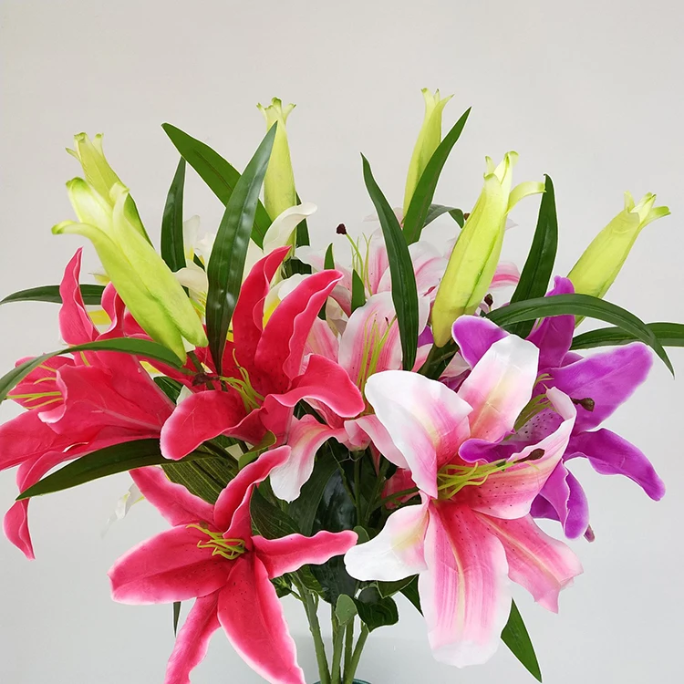 Factory wholesale wedding occasion real touch 4  heads lily blossom  artificial silk flower party decoration