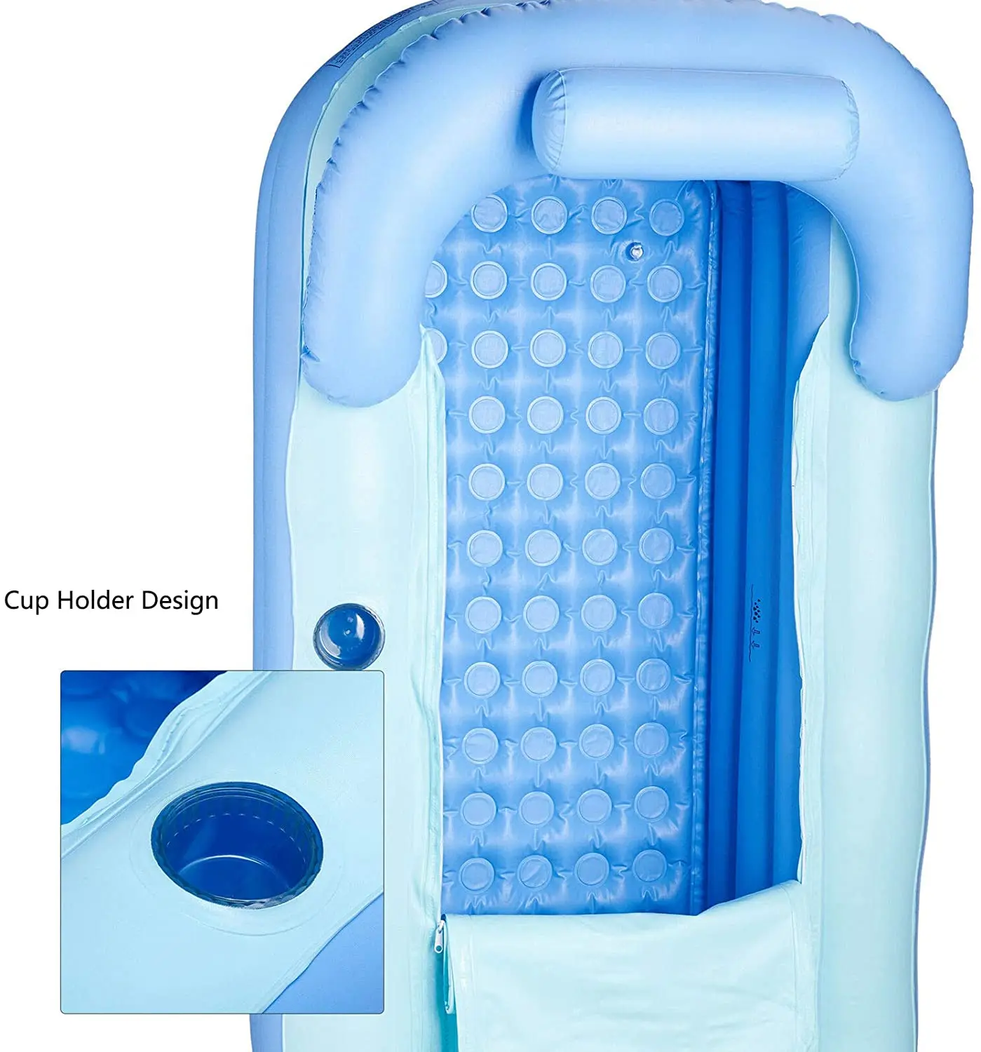 3 rings Blue Portable Blow Up Bath Tube Inflatable Adult Bath Tub with Foot Pump