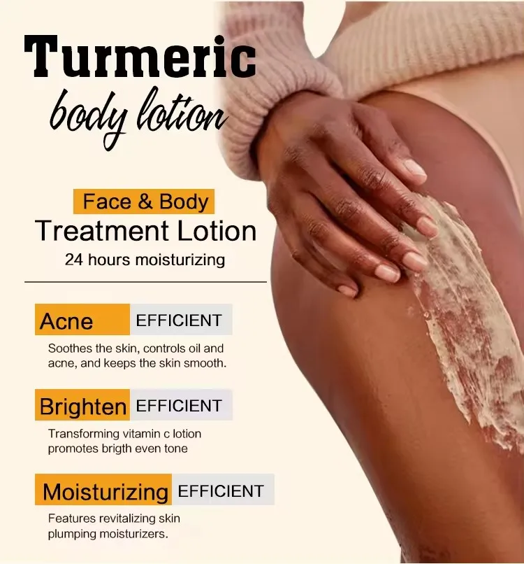 OEM Natural Organic Skin Care Moisturizing Whitening Tumeric Lotion Vitamin C  Not Greasy Anti Acne Turmeric Body Lotion