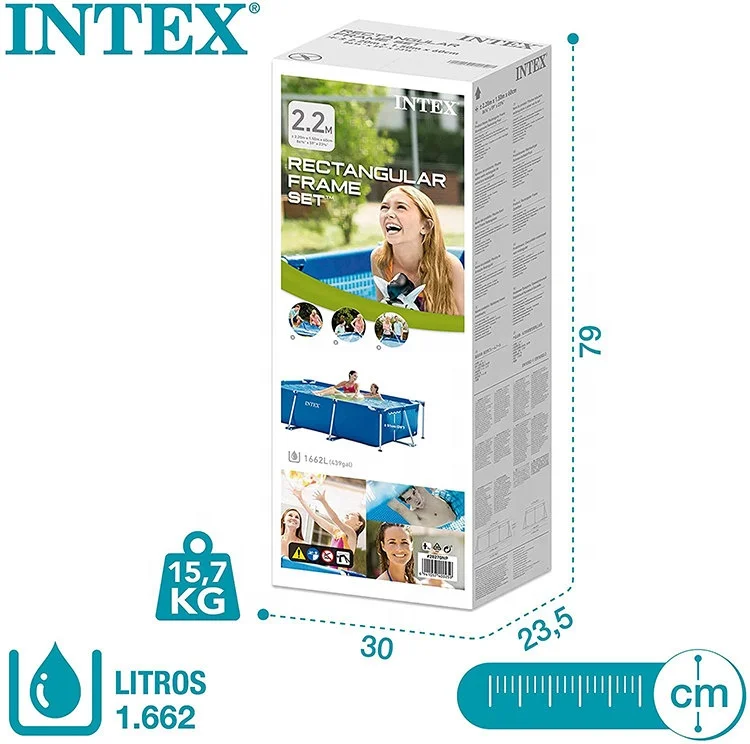 Intex 28270 Rectangular 220cm*150cm*60cm Metal Frame Pool Large Durable Family Swimming Pool