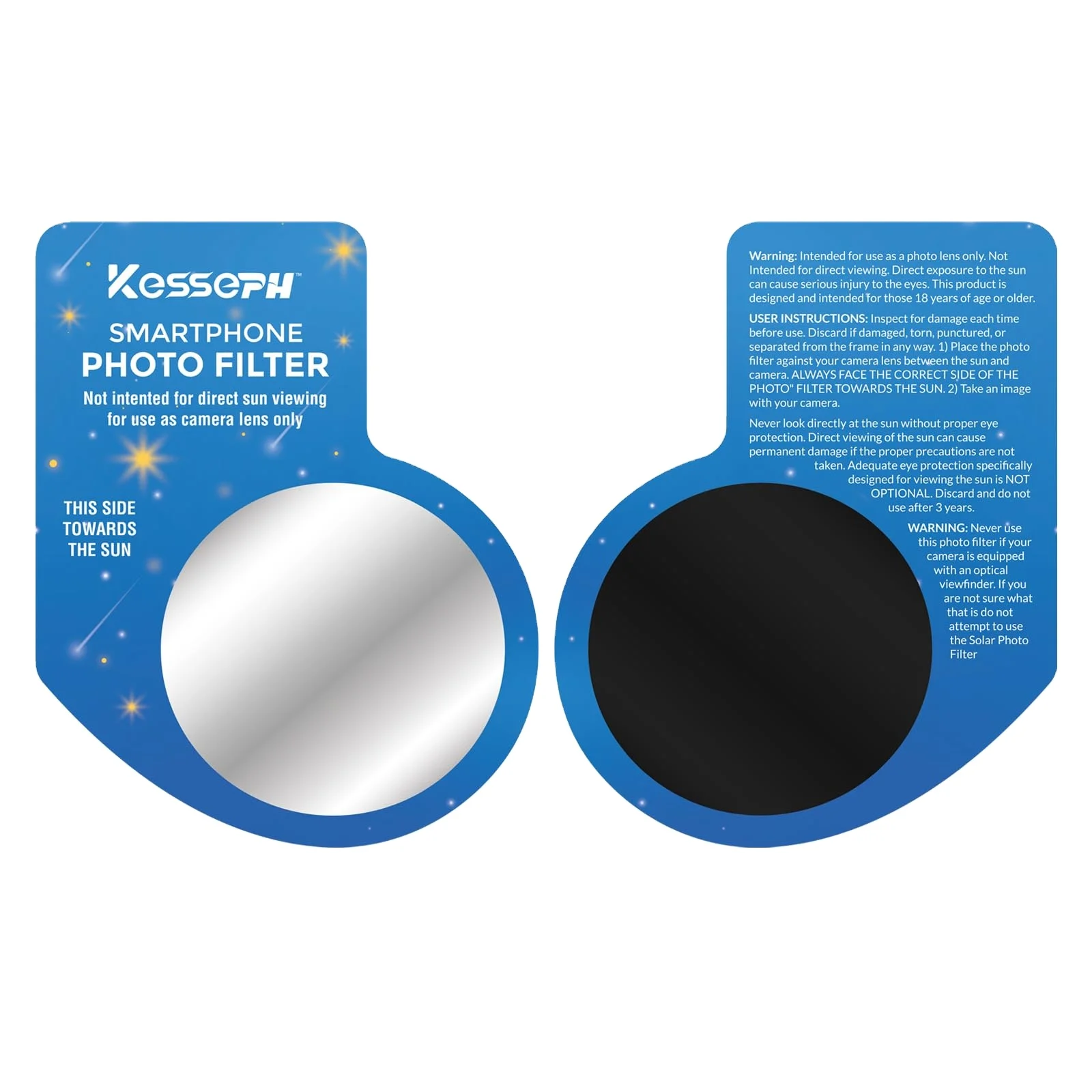 eclipse viewing glasses, safety shade for direct sunlight viewing, comes with smartphone photo filter lens blue star design